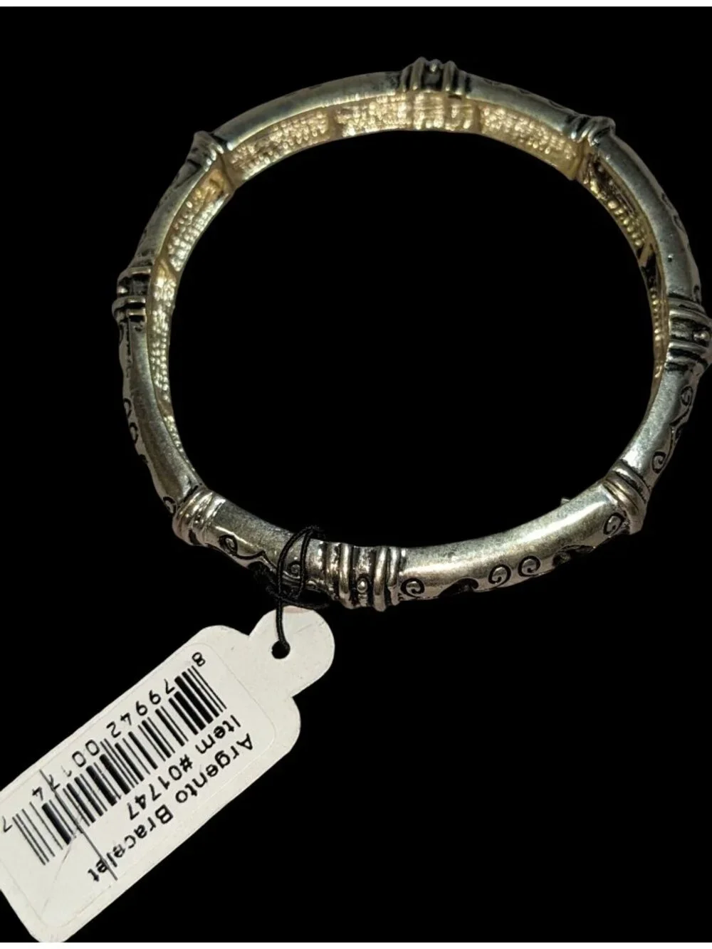 Boho Tribal Argento R2 Silver Tone Etched Stretch Bangle Bracelet